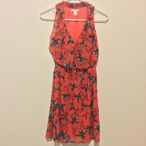 Bar III red-orange/dark coral bird dress XS